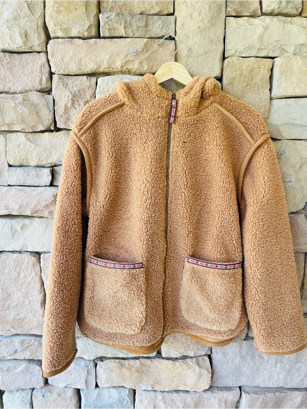 Mountain and Isles Embroidered Teddy Sherpa Hooded Jacket